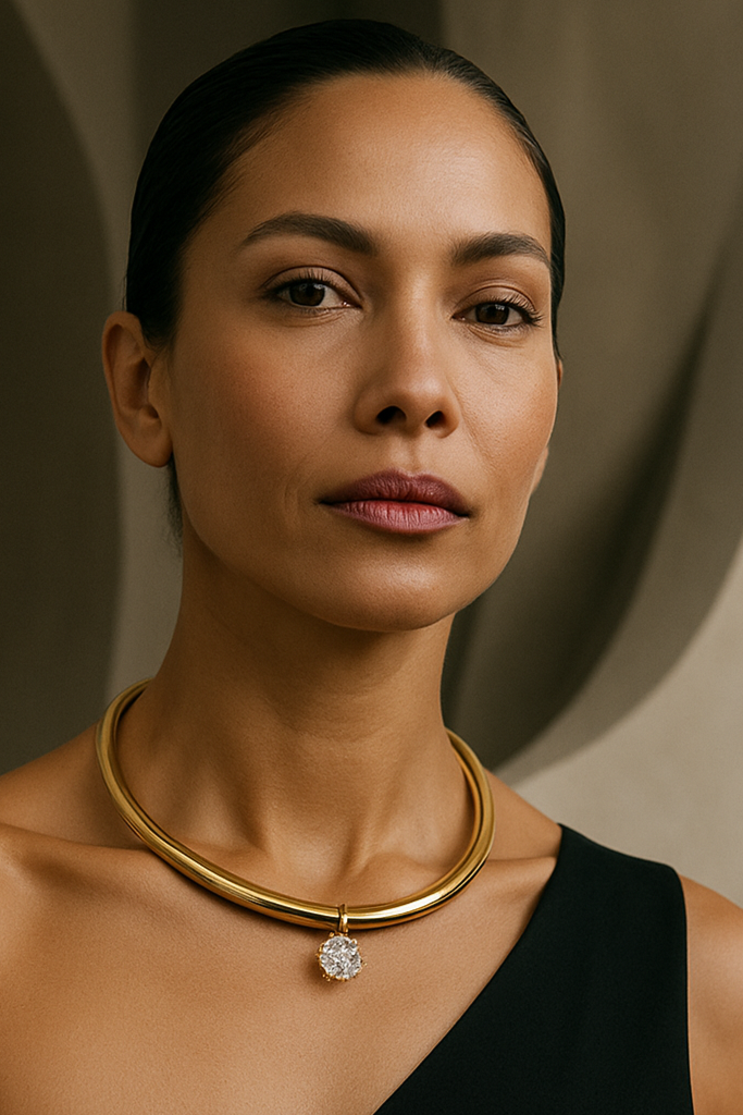 Solis Necklace | Sculptural Gold Collar With Crystal Drop