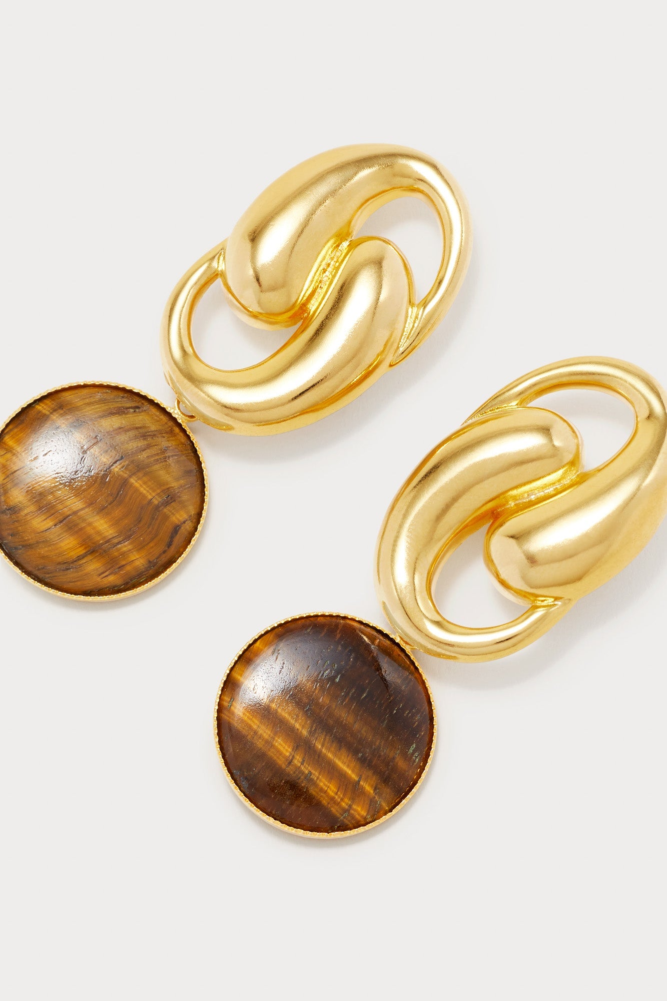 Gold-Plated Tiger Eye Round Drop Earrings