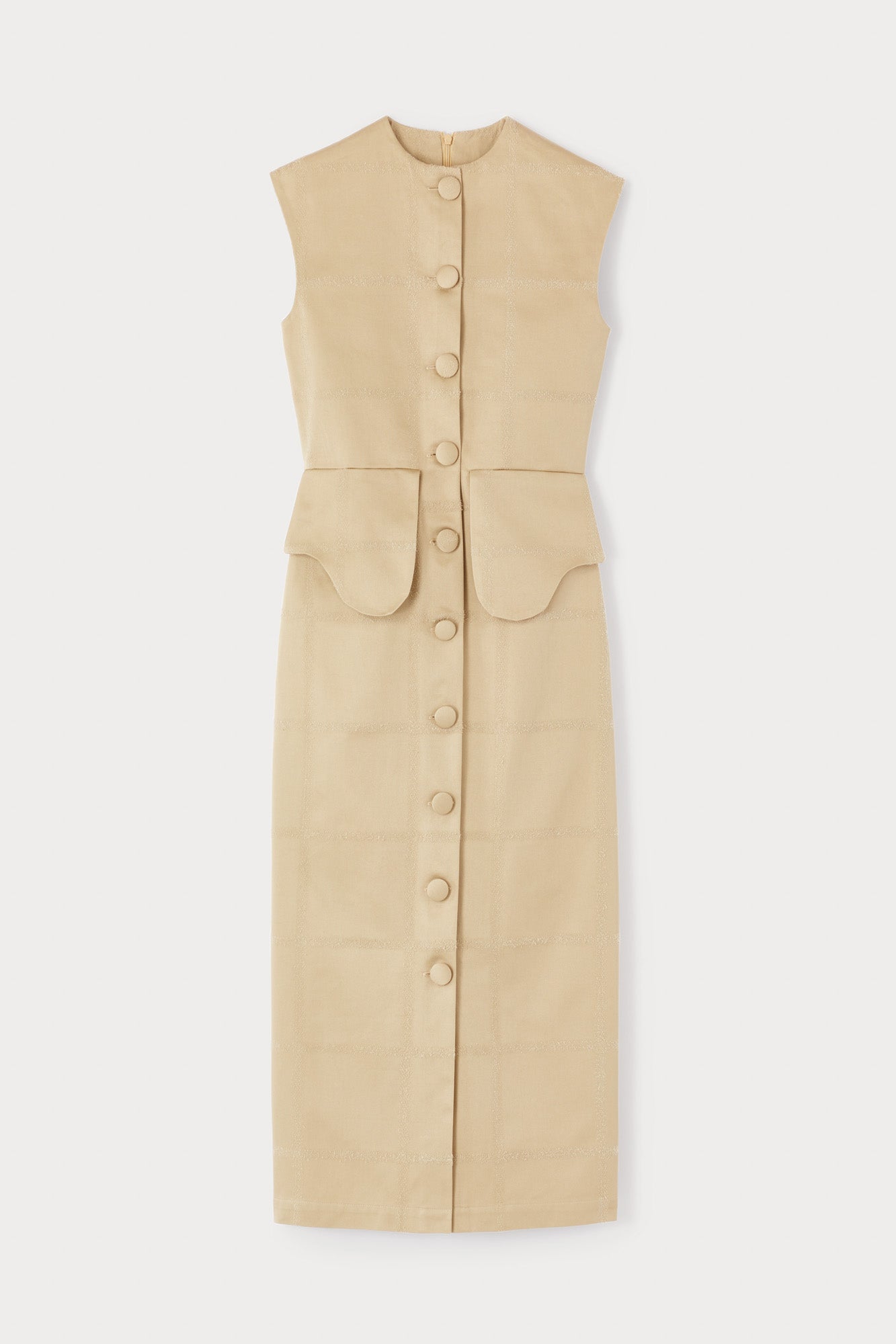 CHECKO SAND Button-Front Midi Dress