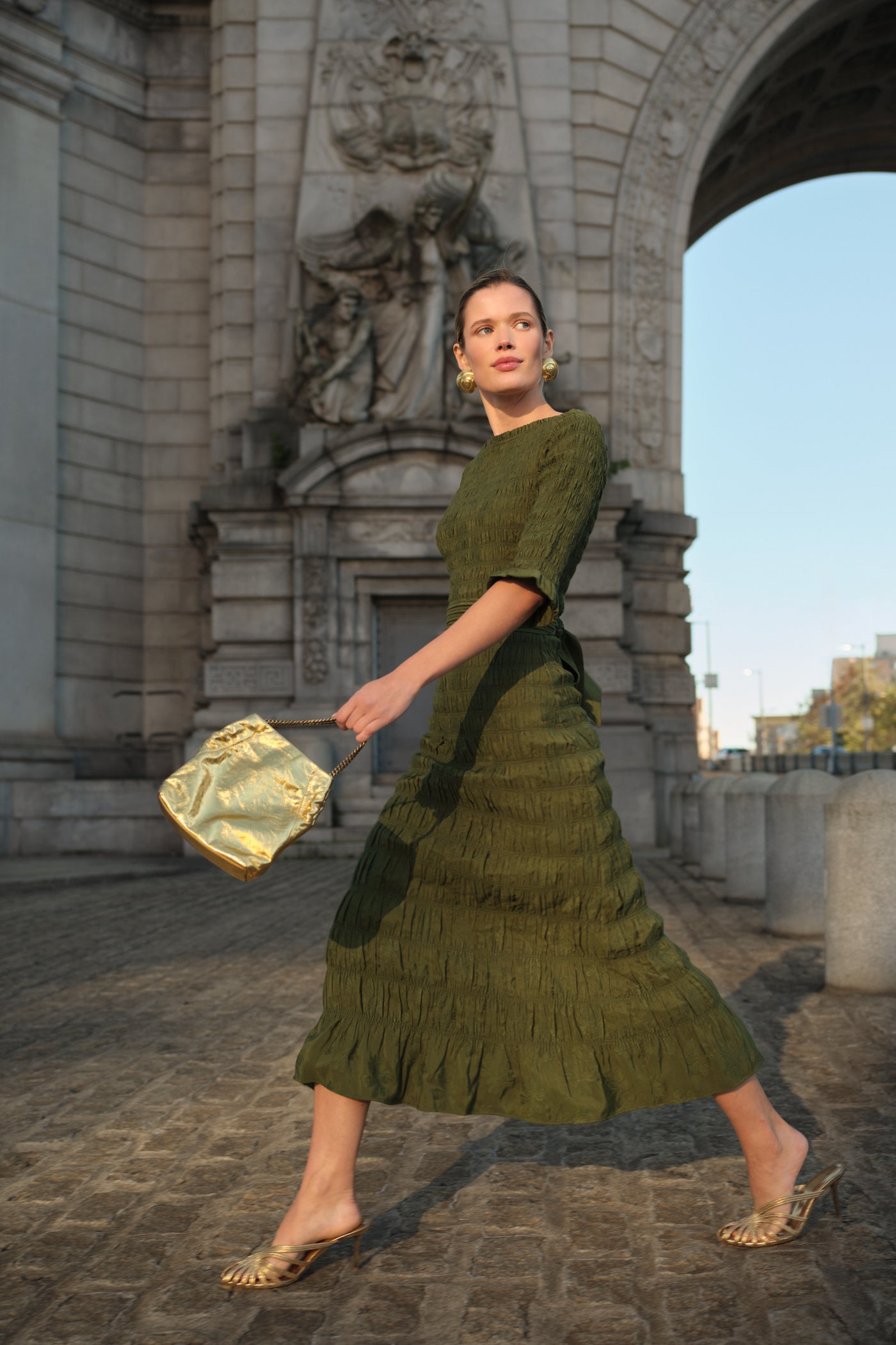 GRETTA RUCHED MIDI DRESS