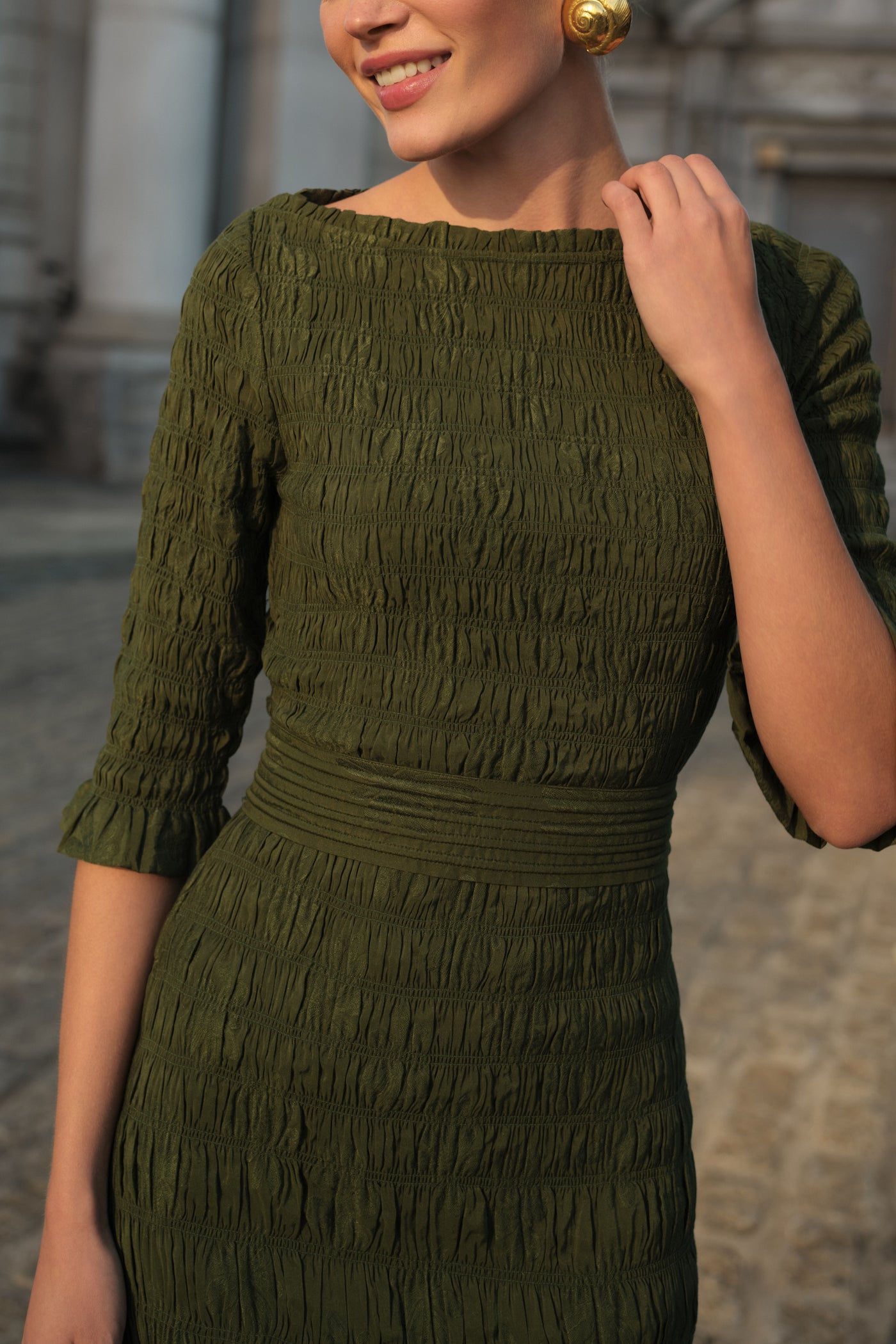 GRETTA RUCHED MIDI DRESS