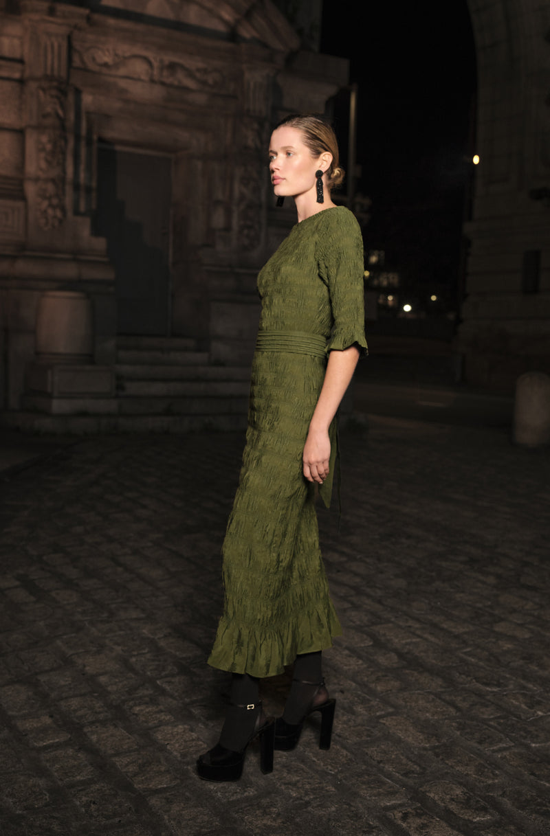 GRETTA RUCHED MIDI DRESS