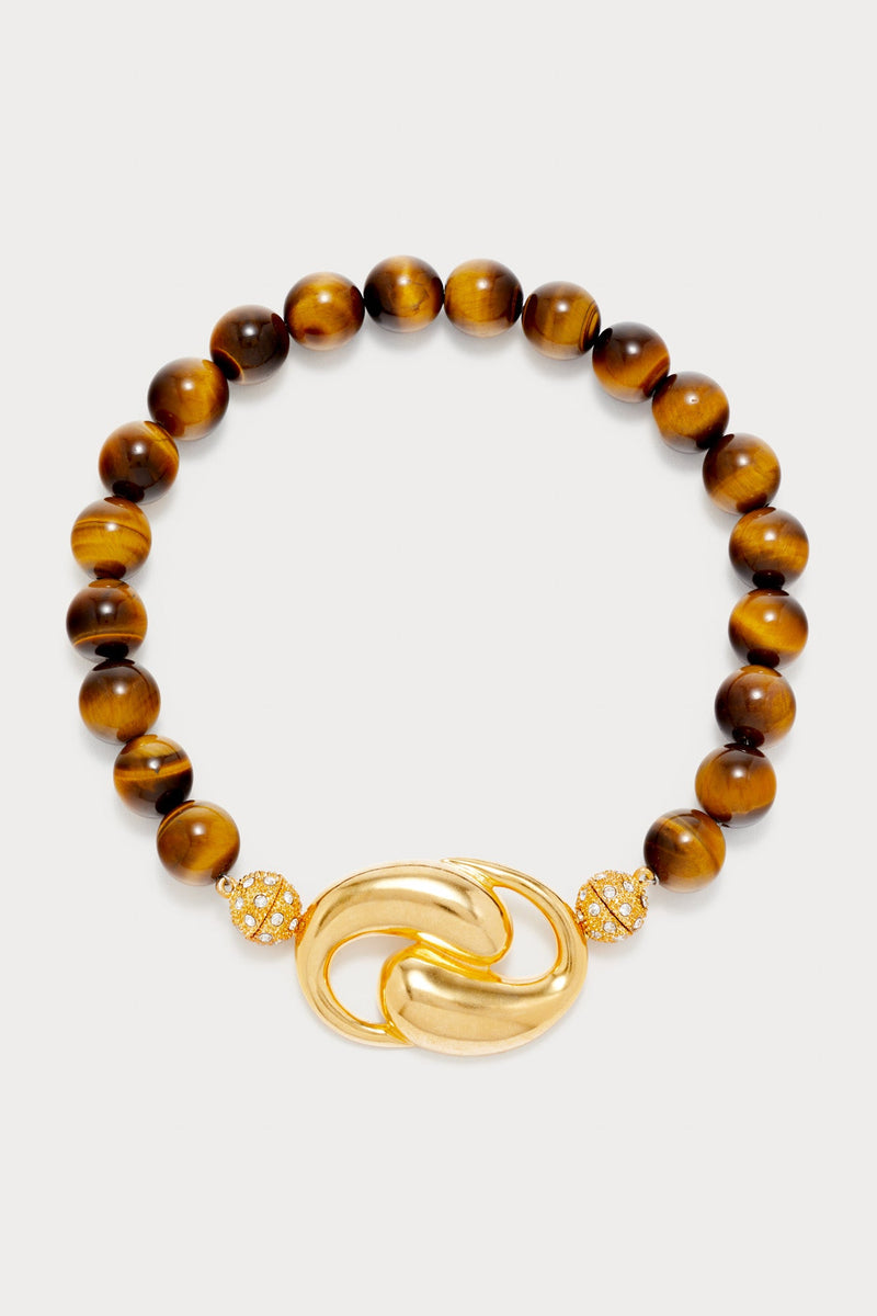 Tiger Eye Beaded Necklace With Gold-Plated Clasp