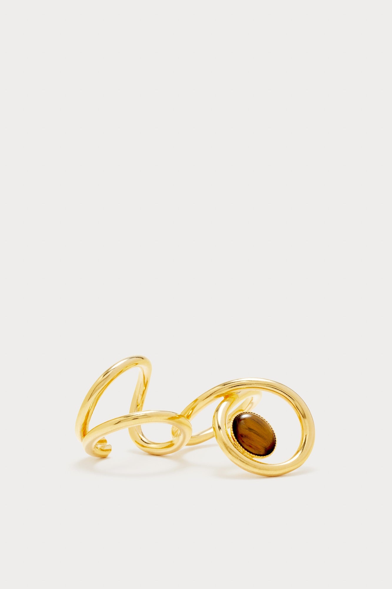 Gold-Plated Spiral Ring With Tiger Eye Stone