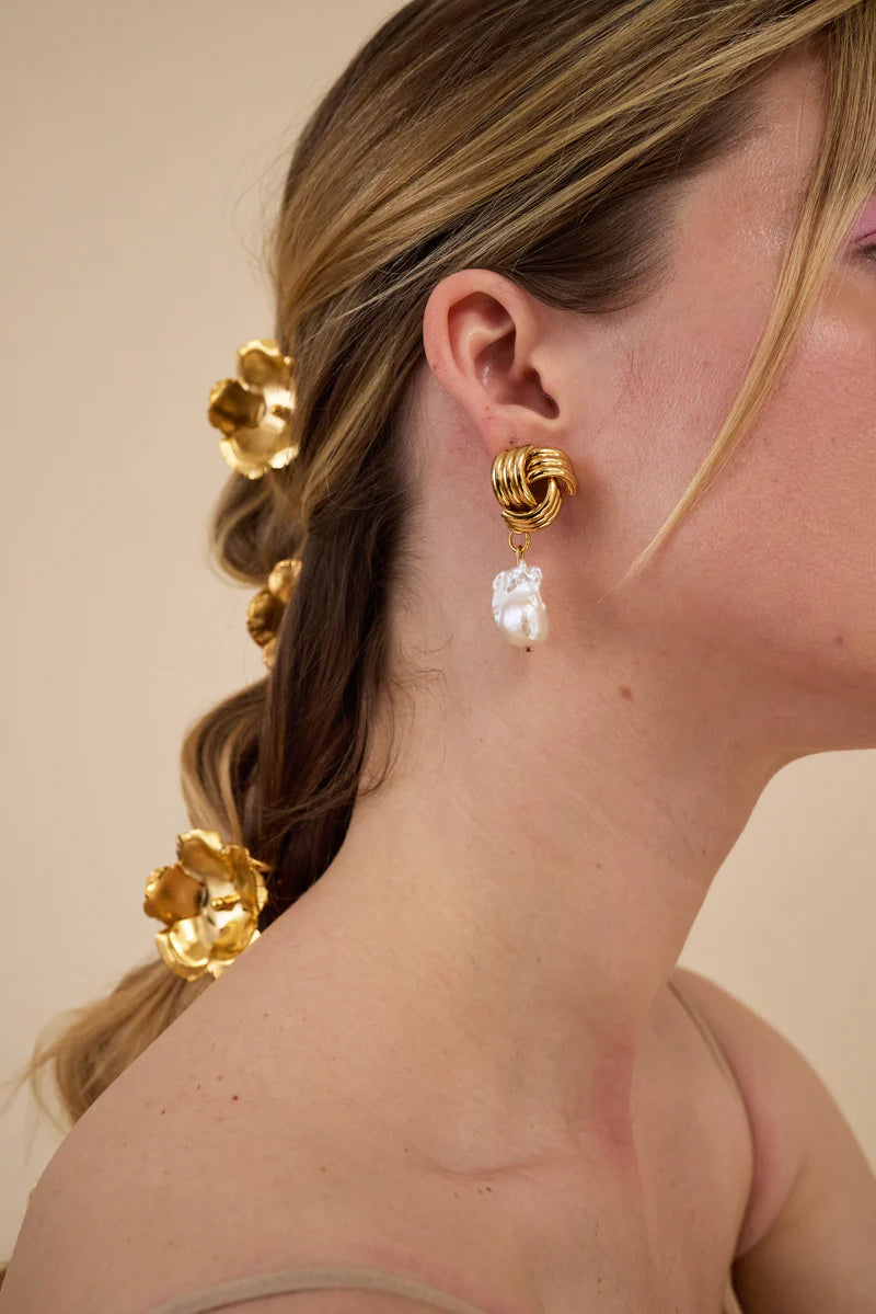 DREA KNOT FRESHWATER PEARL DROP EARRINGS