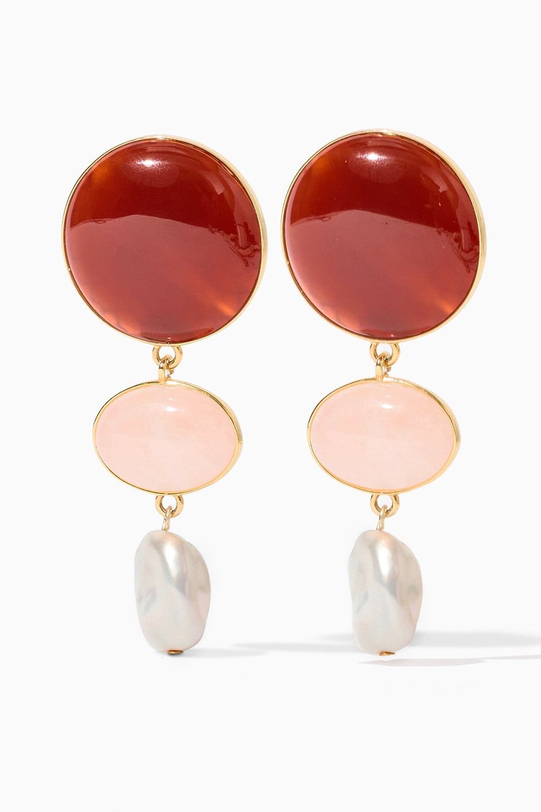 The Plus One Earrings: Carnelian and Rose Quartz