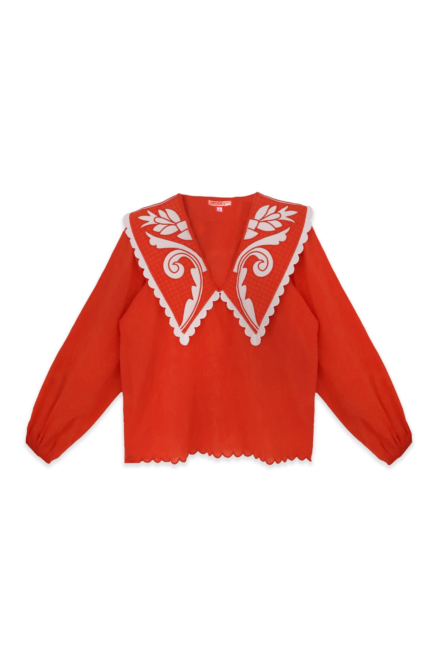 Emma Deep v Quilted Collar Blouse - Coral
