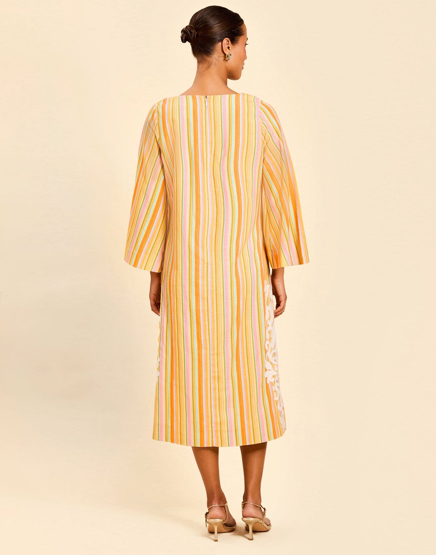 midi caftan dress Coastal Cabana M / green cut neckline and matching v Midi caftan with side opening