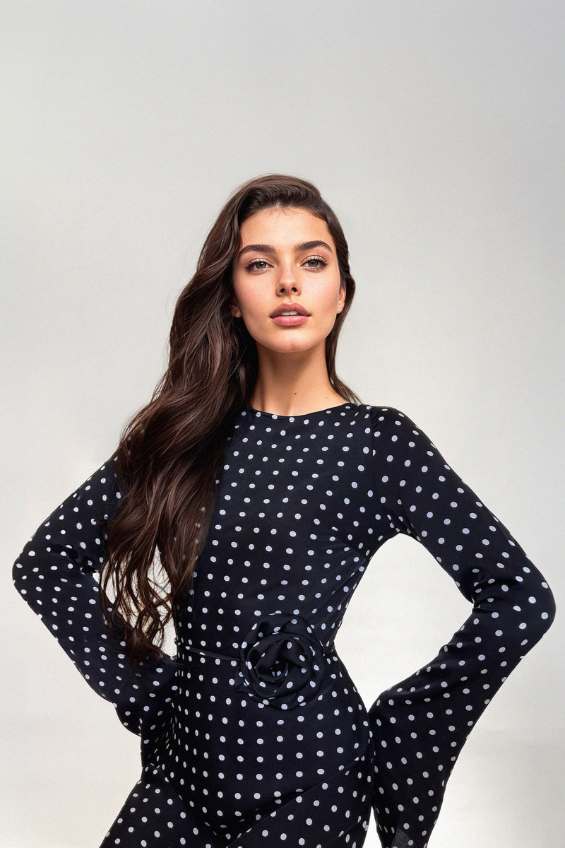 KYRA DRESS in Black Polka Dots