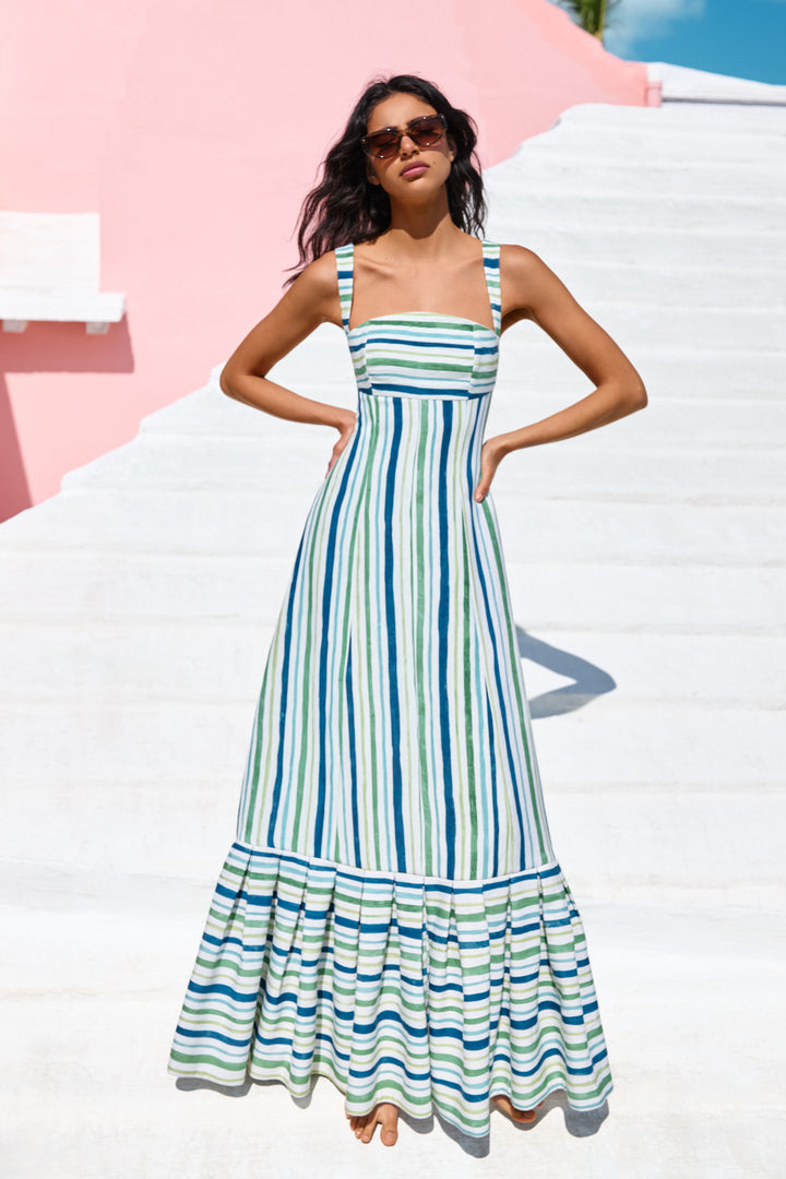 MARGARET STRIPED TIE BACK GOWN – Couper