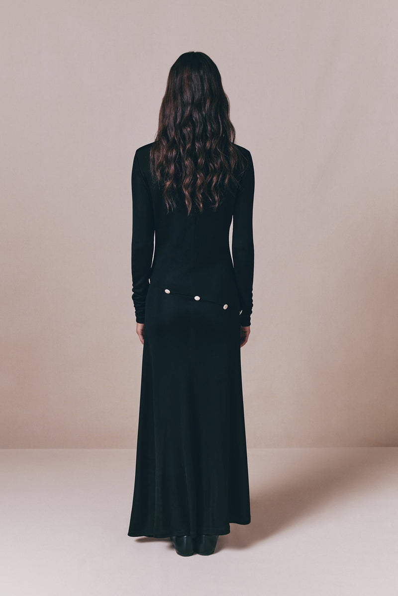 Black Long-Sleeve Dress With Button Details