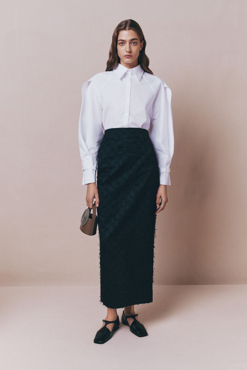 Black Textured Pencil Skirt