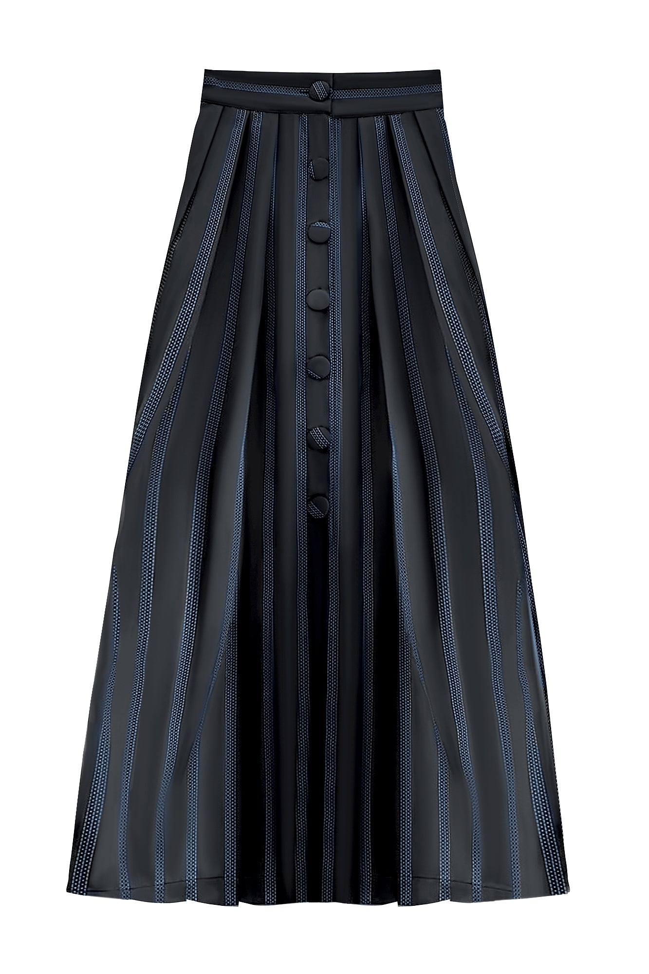 BLACK & CELESTE Satin Striped Maxi Skirt With Button Detail