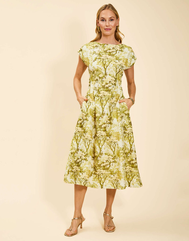pintuck midi dress Quinn Pintuck Midi Dress 10 / CITRUS TOILE