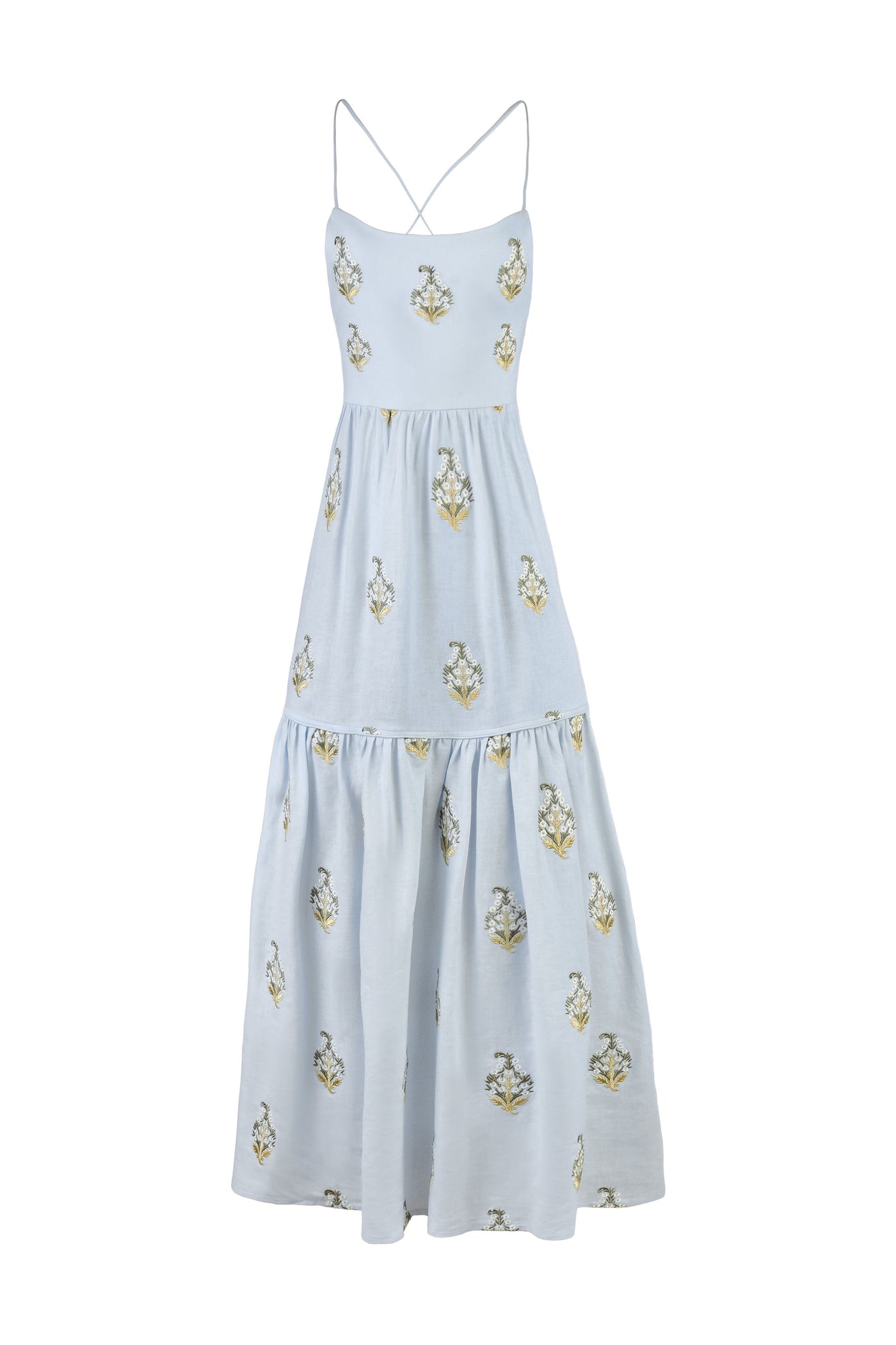 Sarv Maxi Dress - Baby Blue & White