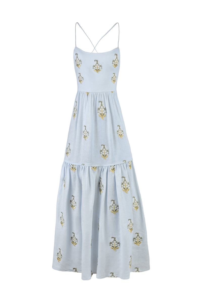 Sarv Maxi Dress - Baby Blue & White
