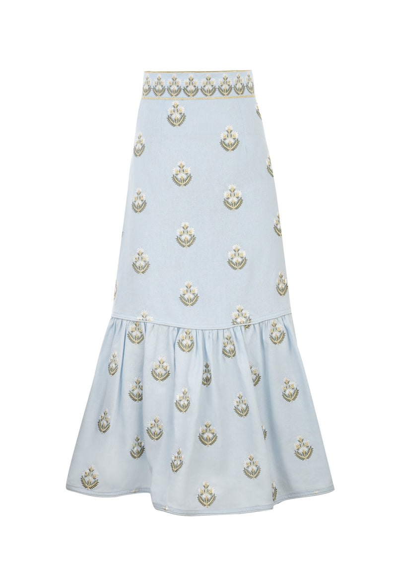 Begum Skirt- Light Blue & White