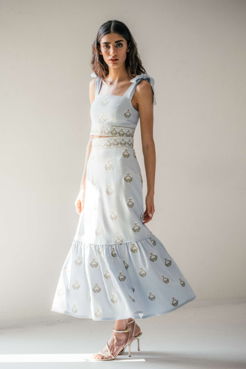 Begum Skirt- Light Blue & White