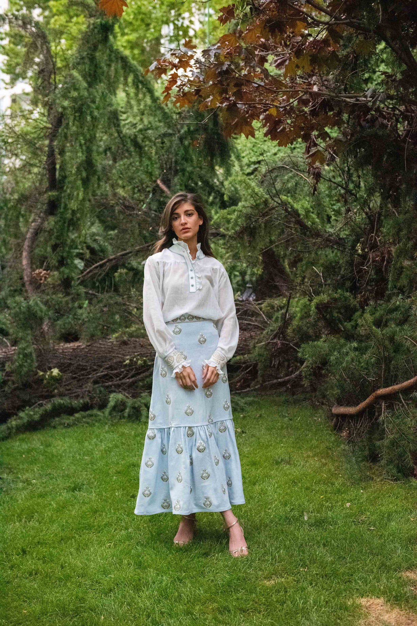 Begum Skirt- Light Blue & White