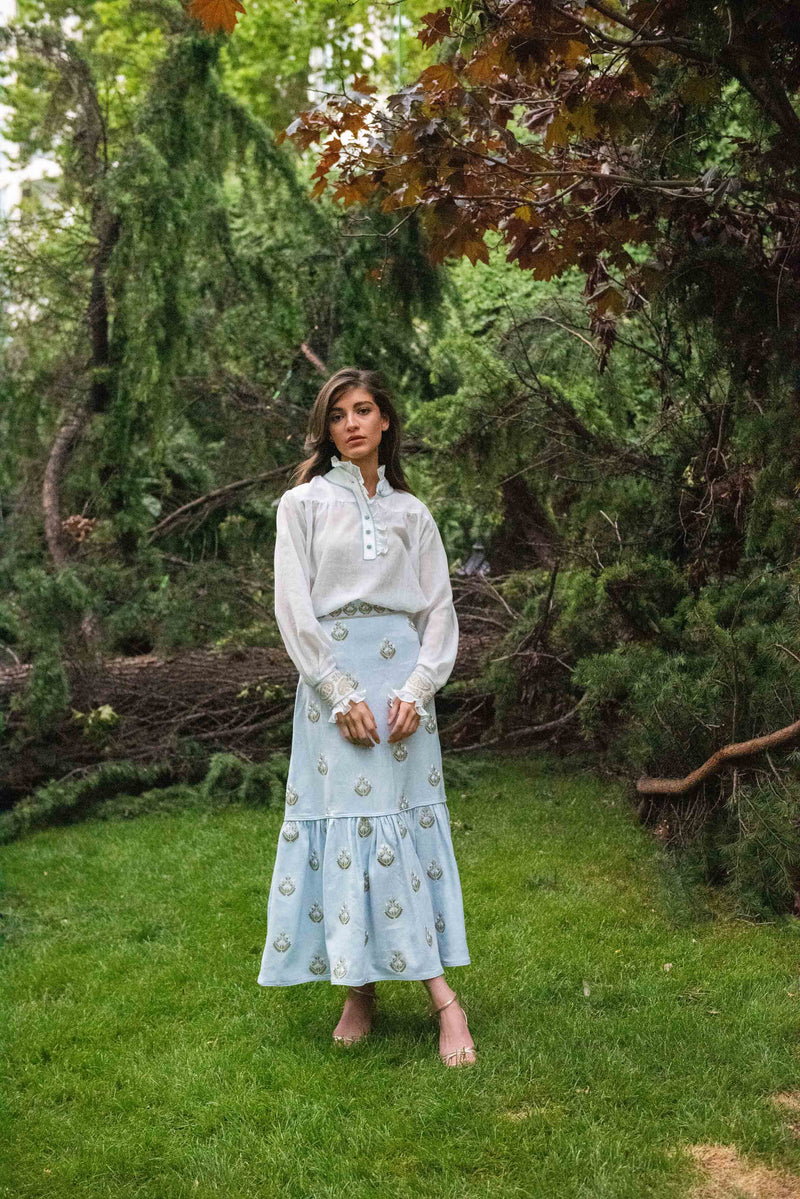 Begum Skirt- Light Blue & White