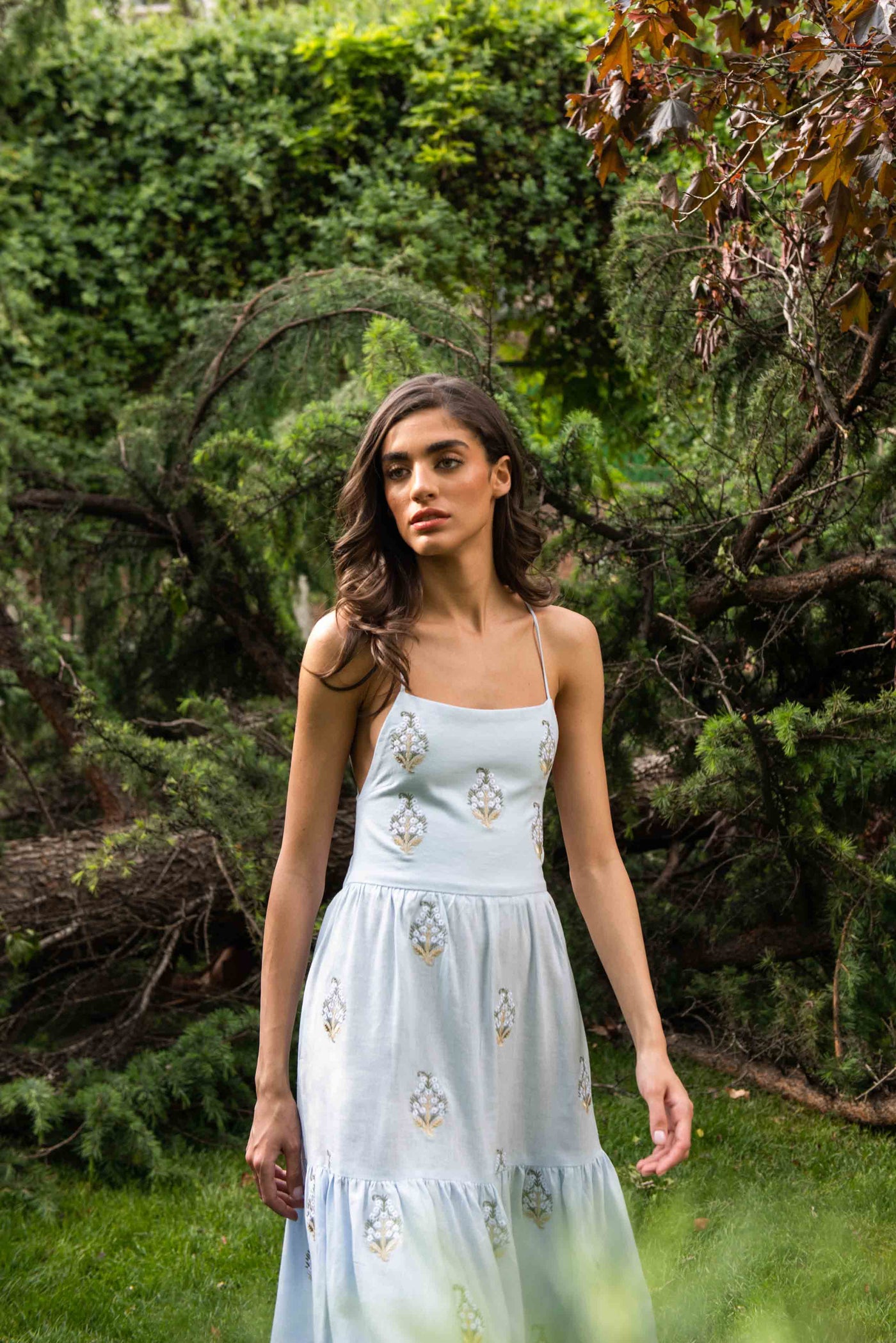 Sarv Maxi Dress - Baby Blue & White