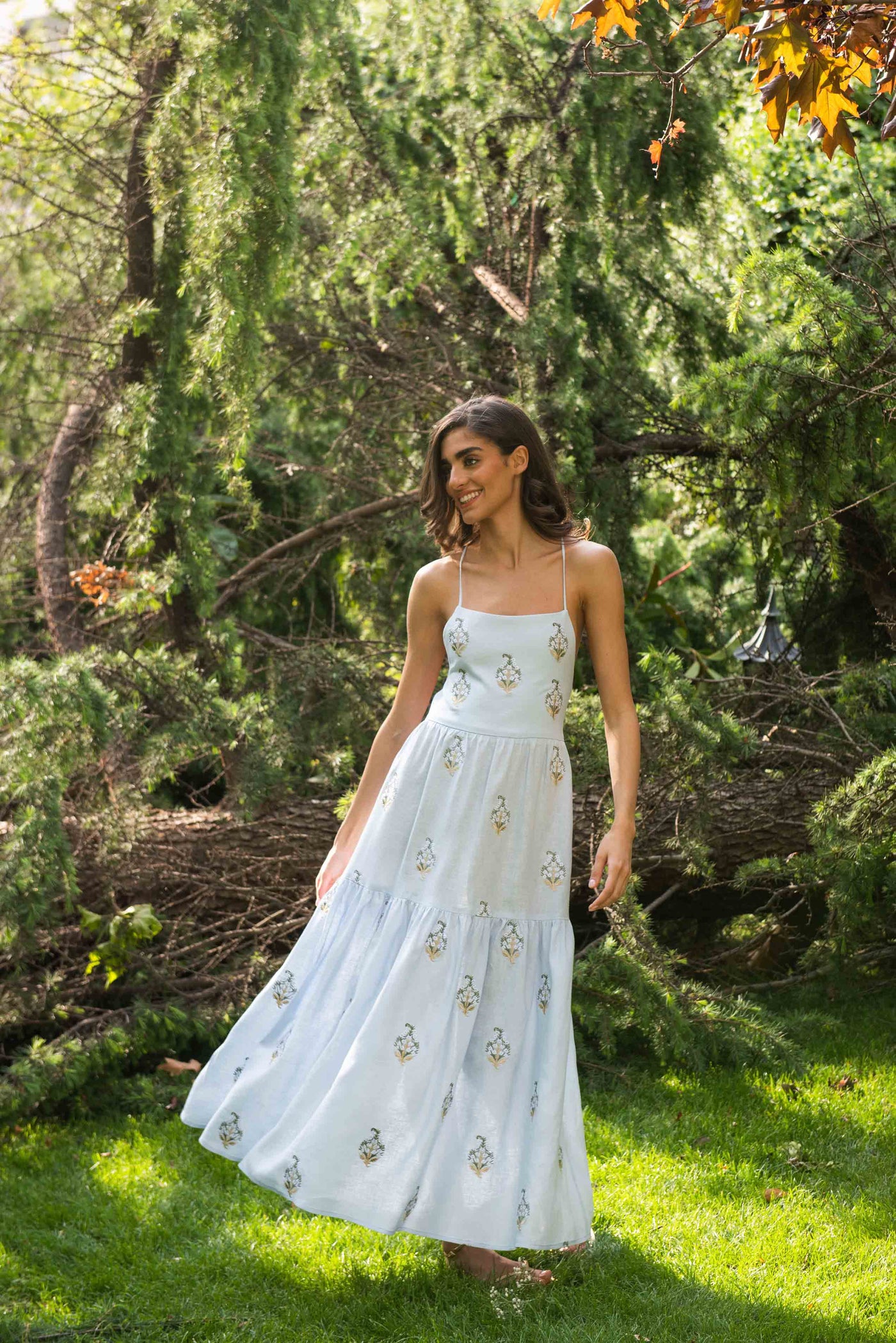 Sarv Maxi Dress - Baby Blue & White