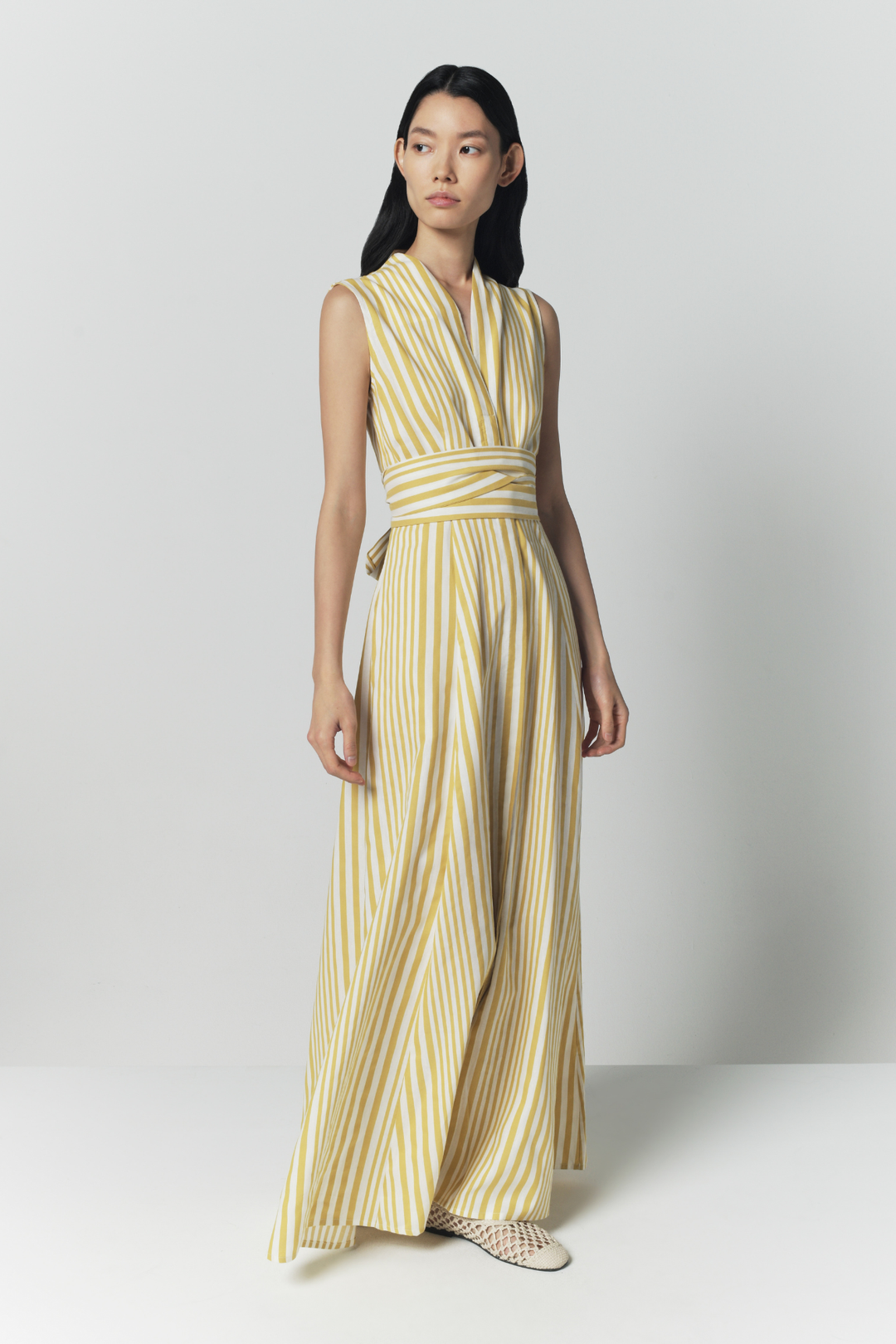 yellow and white striped maxi dress Cotton Lace Up Knit Tiered Maxi Dress Multi-fabric color:ORANGE - ORANGE