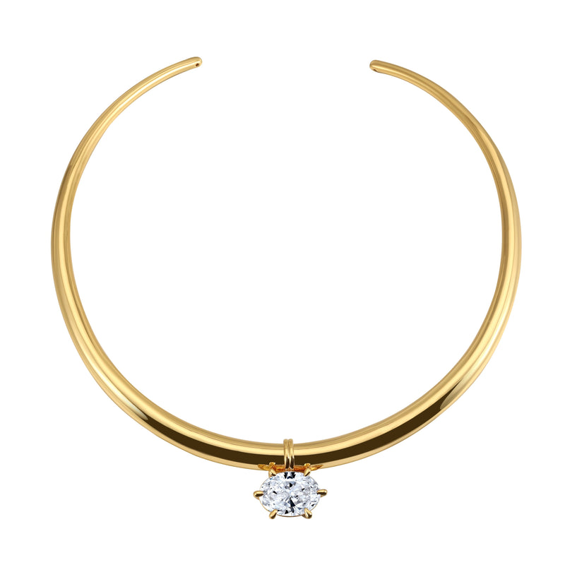 Solis Necklace | Sculptural Gold Collar With Crystal Drop