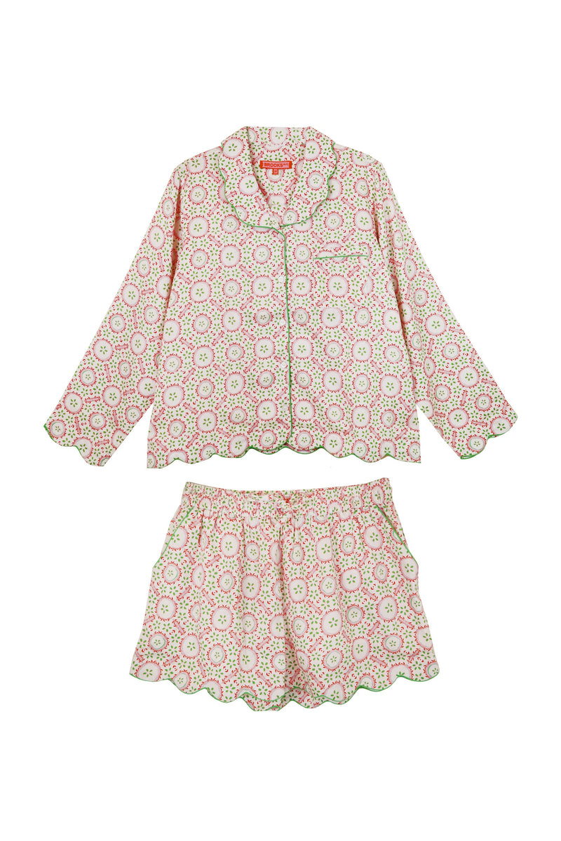 Scalloped Pajama Set Shorts With Long Sleeve Top - Rosie