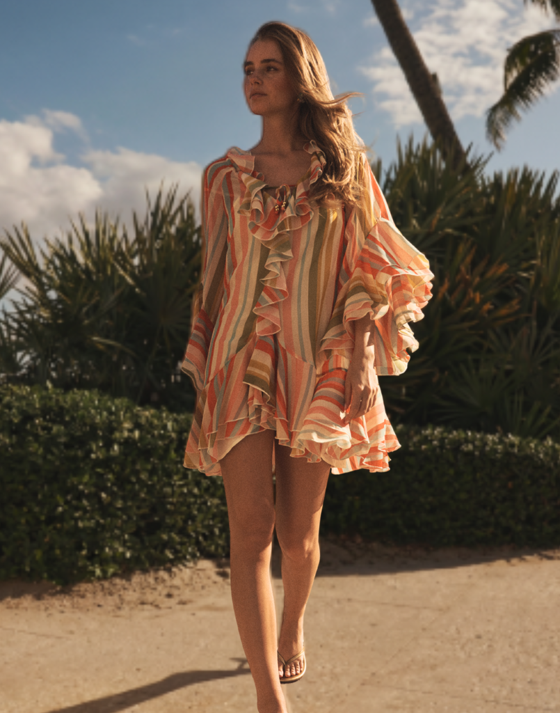 Bimini Ruffle Caftan Mini Dress