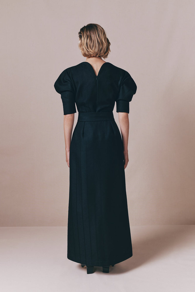 Black Virgin Wool Long Skirt With Refined Buttons
