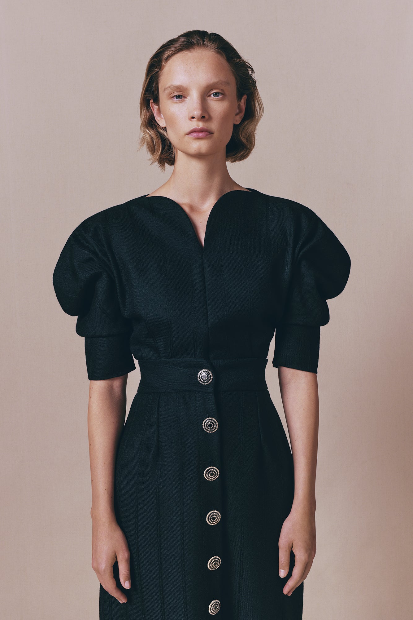 Black Virgin Wool Long Skirt With Refined Buttons