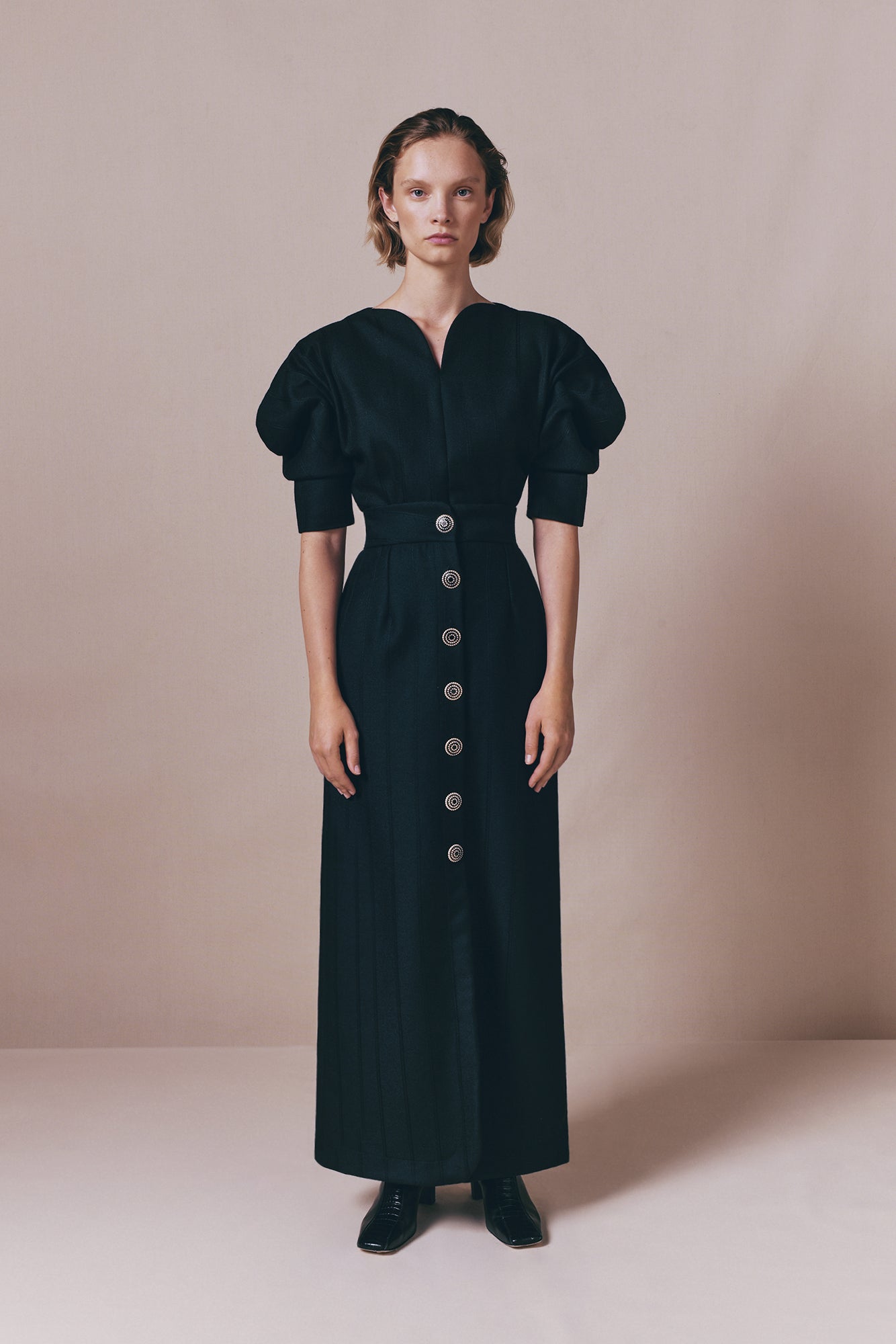 Black Virgin Wool Long Skirt With Refined Buttons