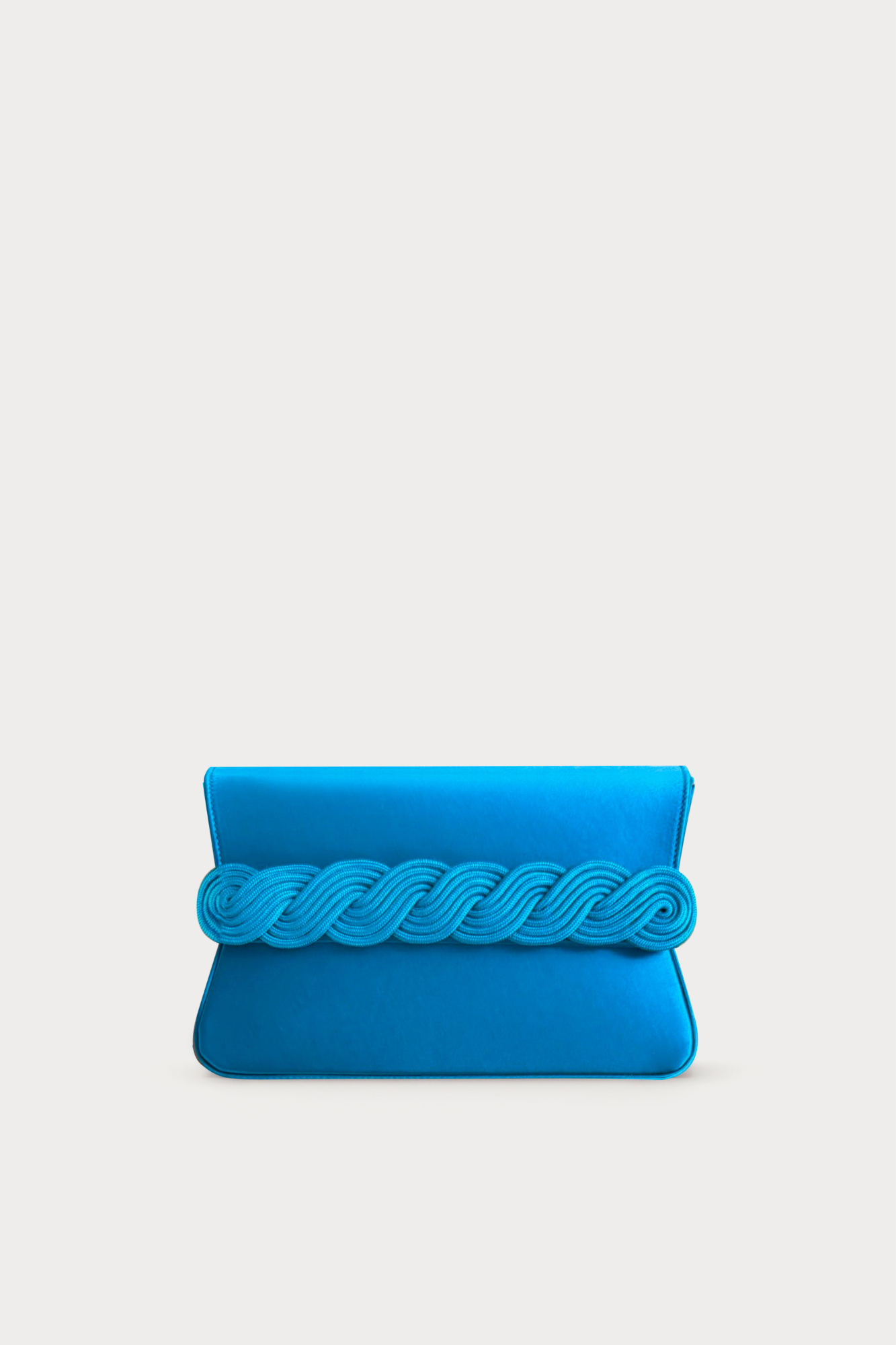 Petrole Satin Clutch With Braided Passementerie