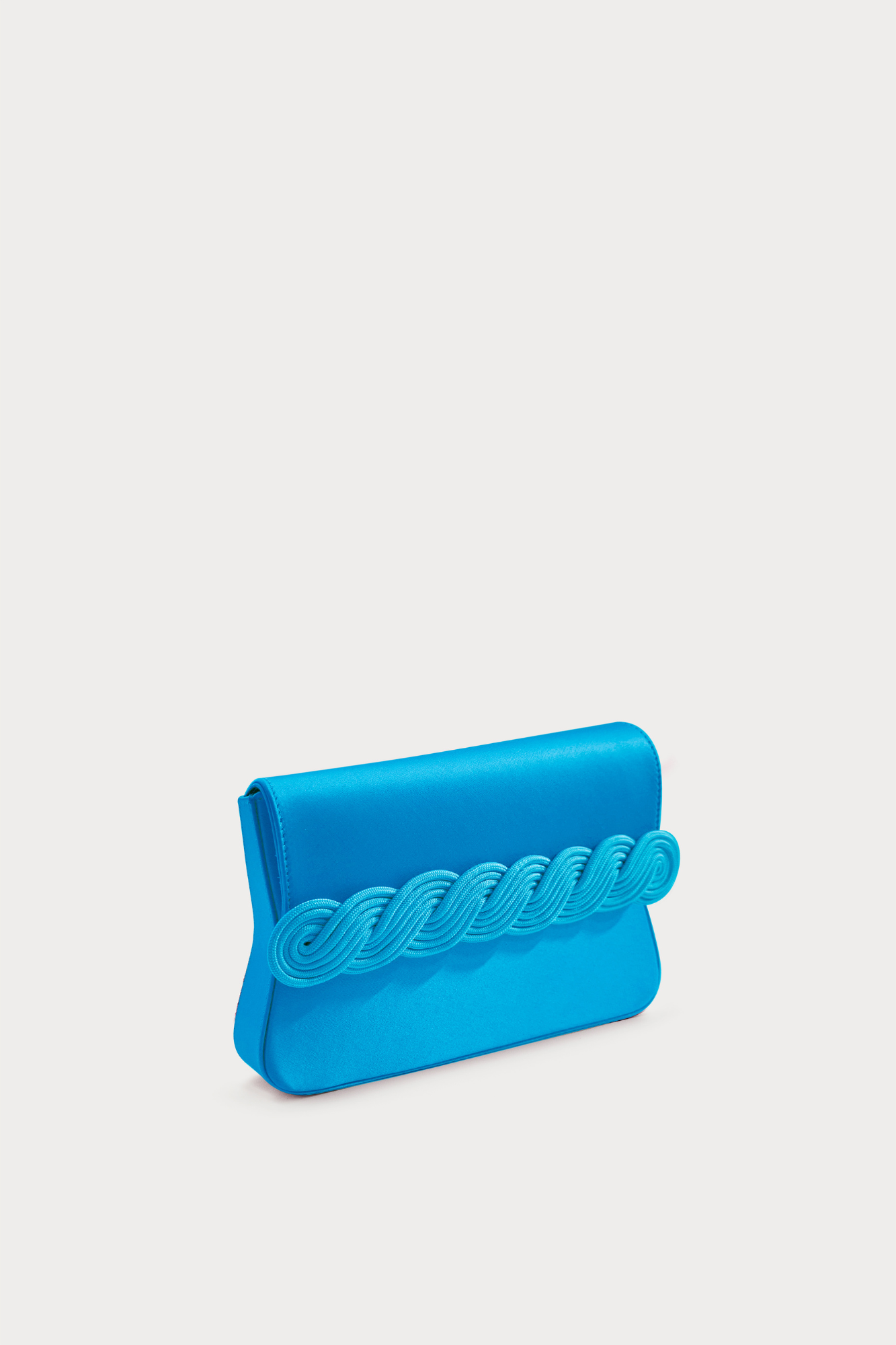 Petrole Satin Clutch With Braided Passementerie