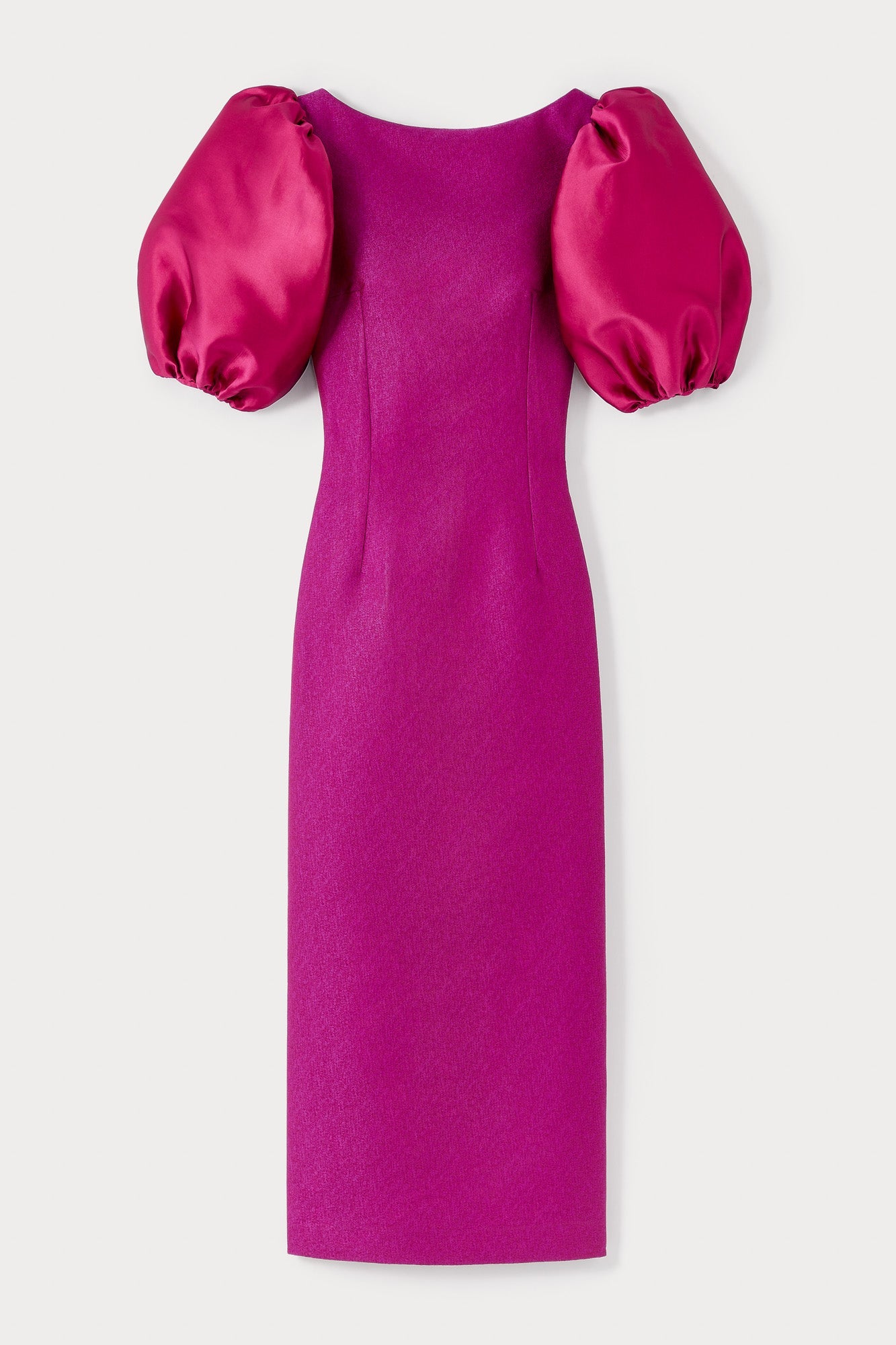 Fuchsia Structured Puff Sleeve Midi Dress