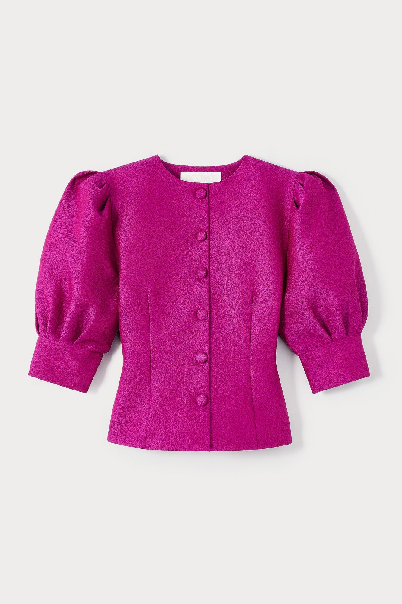 FUCHSIA Textured Blouse With Puff Sleeves