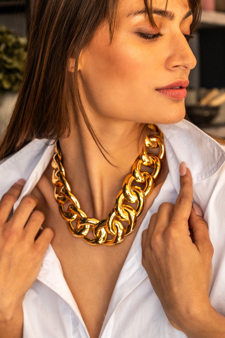 【 】Sculpted Links Necklace 18K Y ALT LONG & SHORT 18 INCH OVAL LINK CHAIN - Raffi