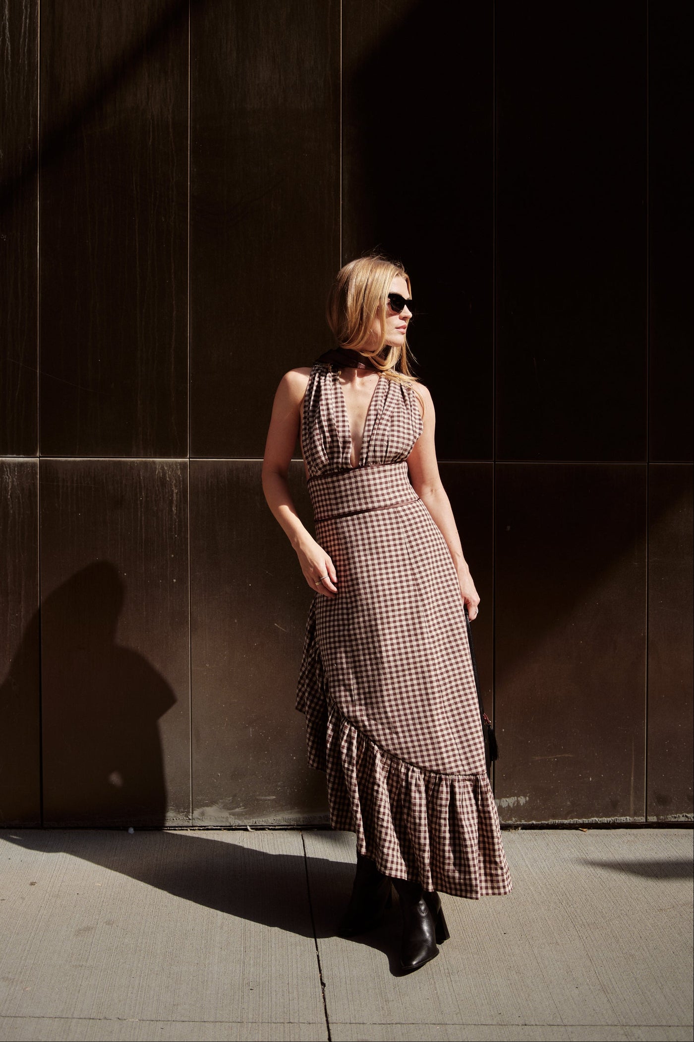 GWENDOLYN ASYMMETRICAL GINGHAM DRESS