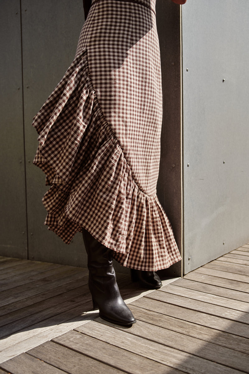 GWENDOLYN ASYMMETRICAL GINGHAM DRESS