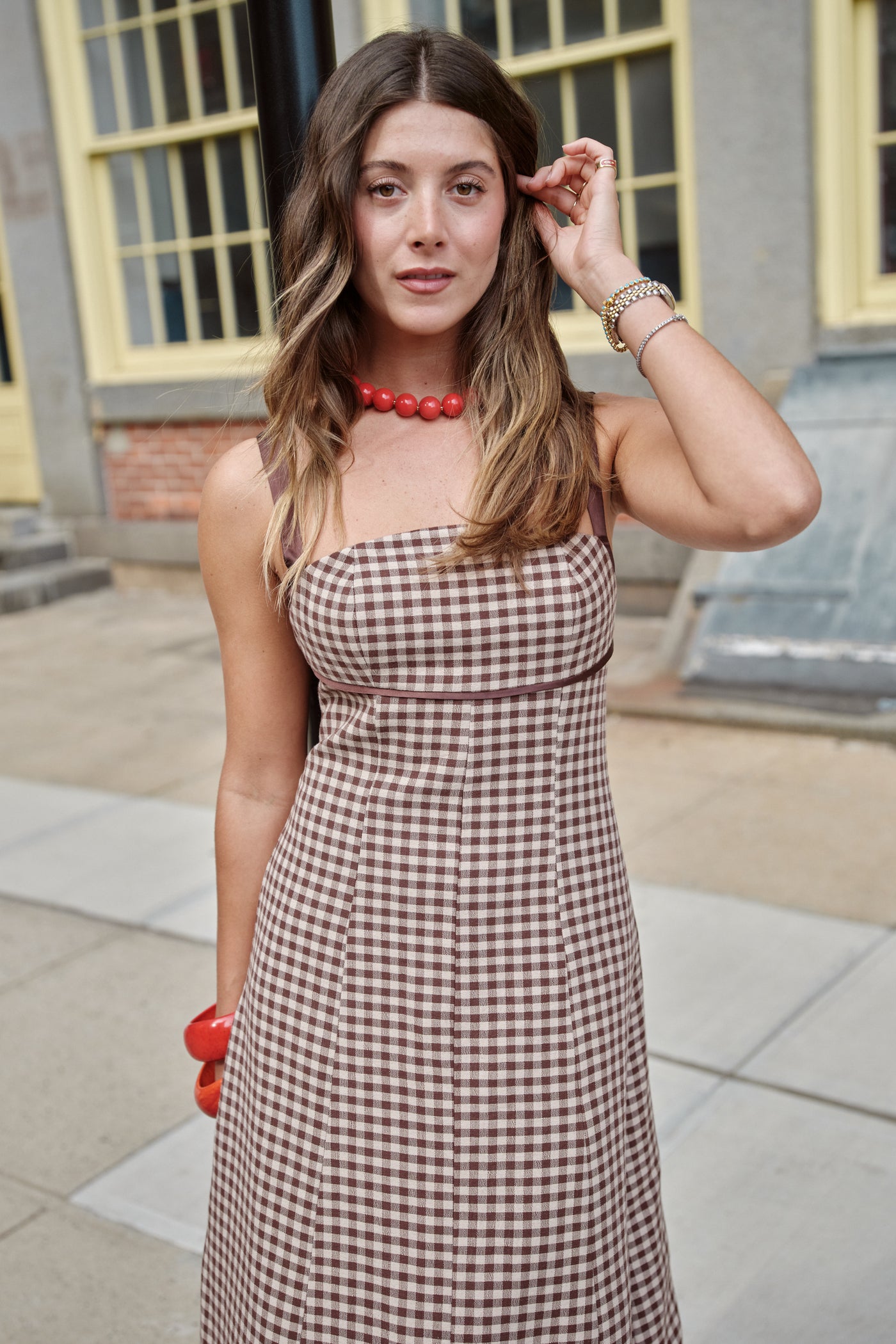 MARGARET GINGHAM TIE BACK GOWN