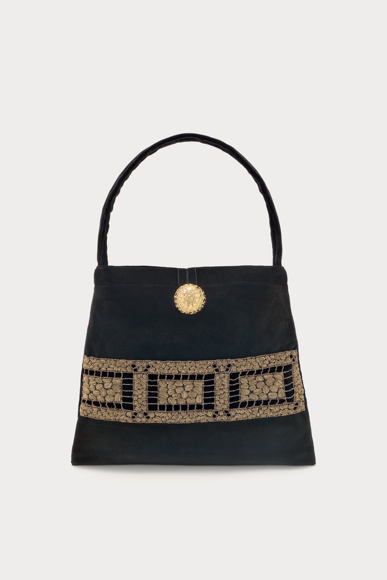 Black Velvet Bag With Embroidered Detailing