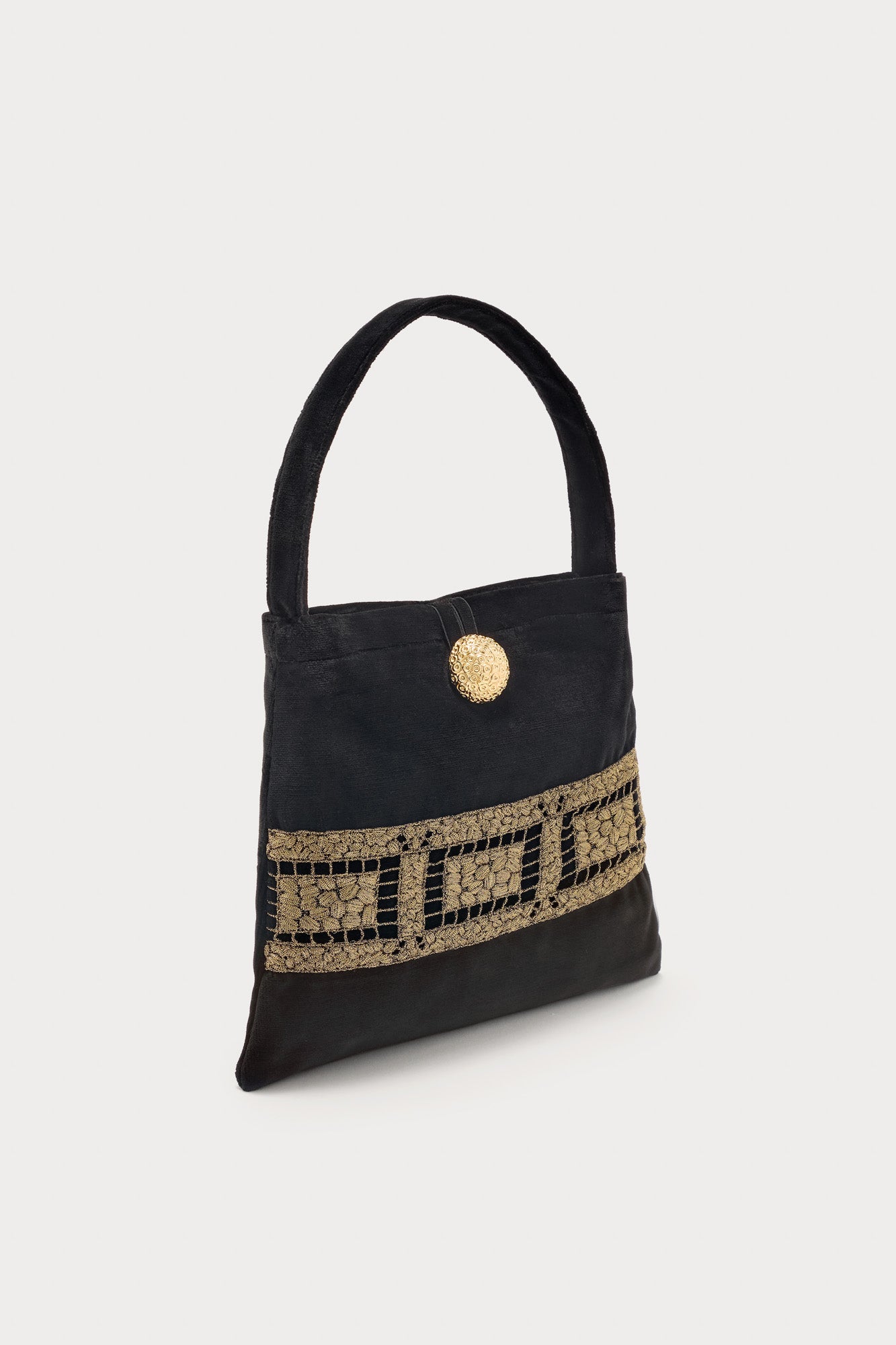 Black Velvet Bag With Embroidered Detailing