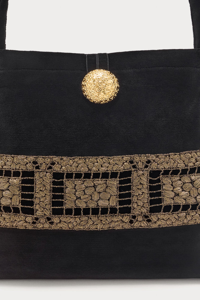 Black Velvet Bag With Embroidered Detailing