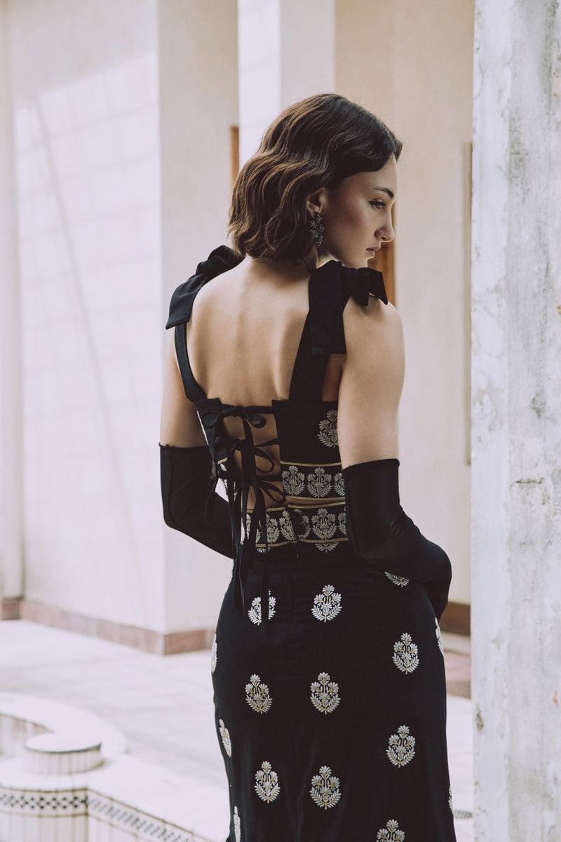 Begum Top - Black, White & Gold