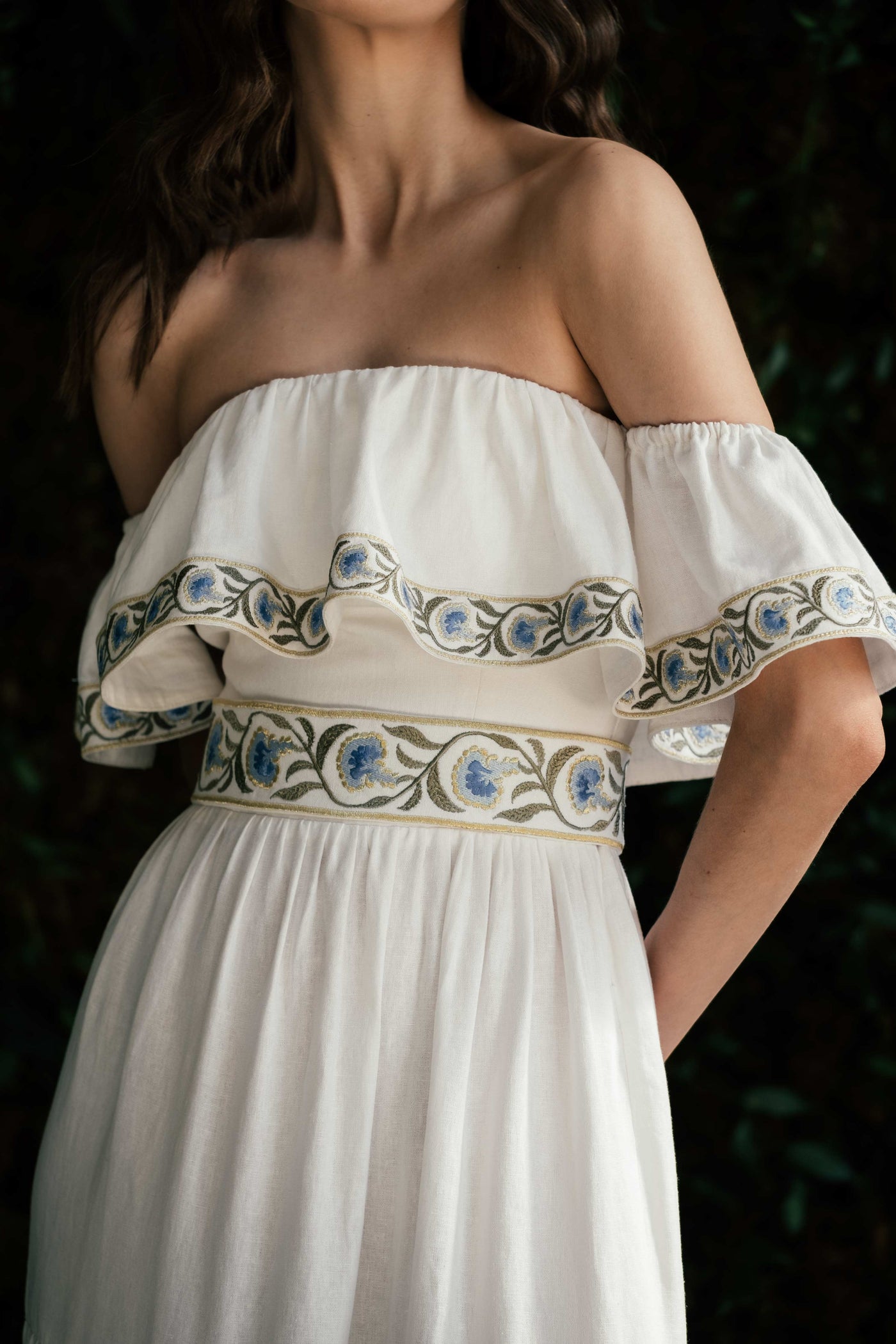 Carnation Ruffle Dress - White & Blue