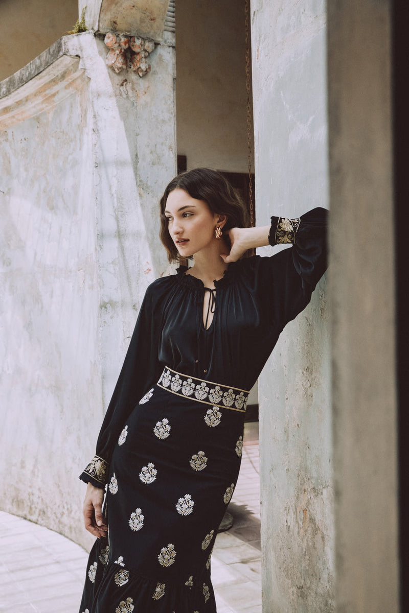 Begum Skirt- Black, White & Gold