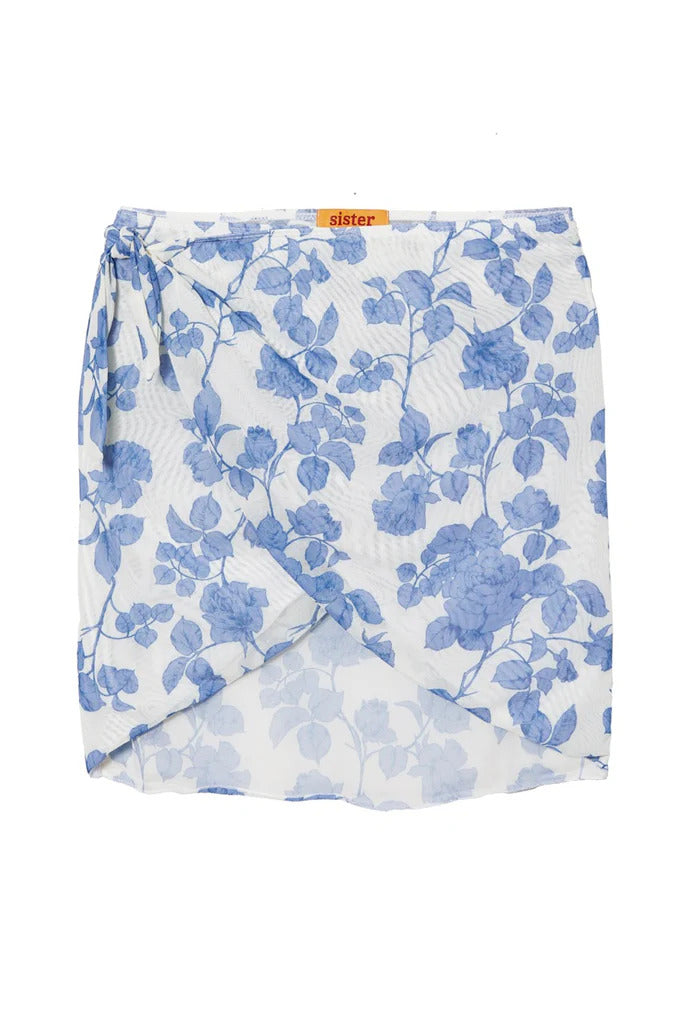 Bridget Wrap Skirt in White Blue Floral