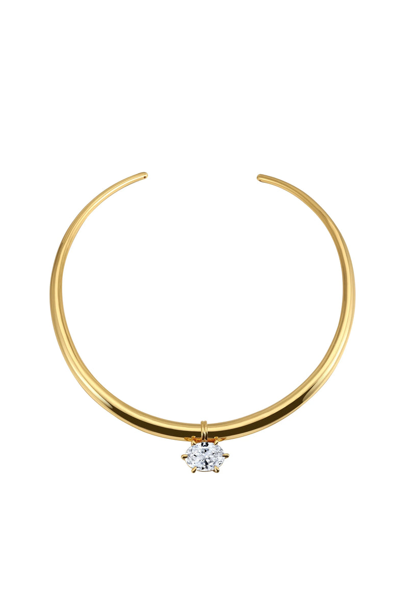 Solis Necklace | Sculptural Gold Collar With Crystal Drop
