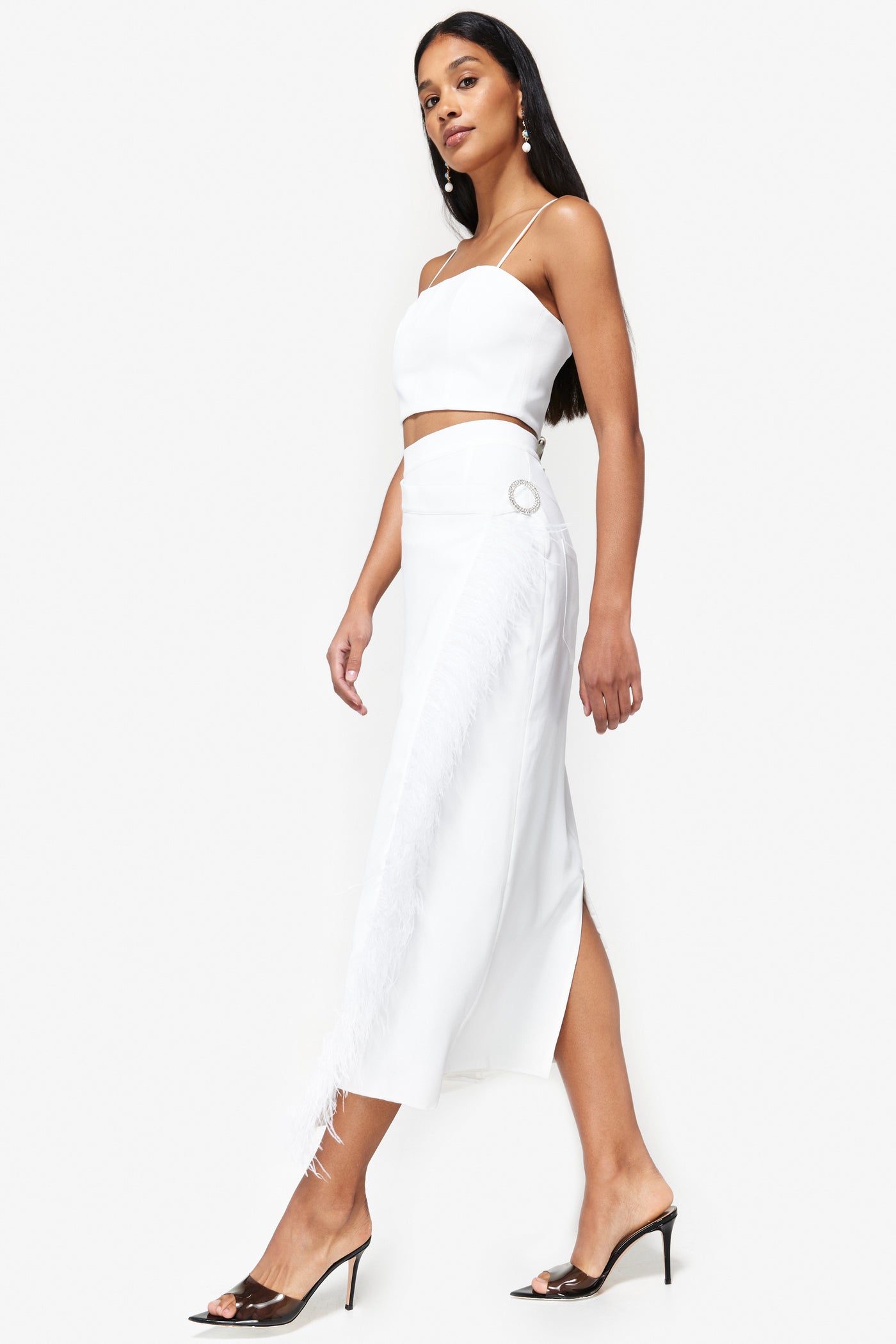 White Feathered Midi Skirt